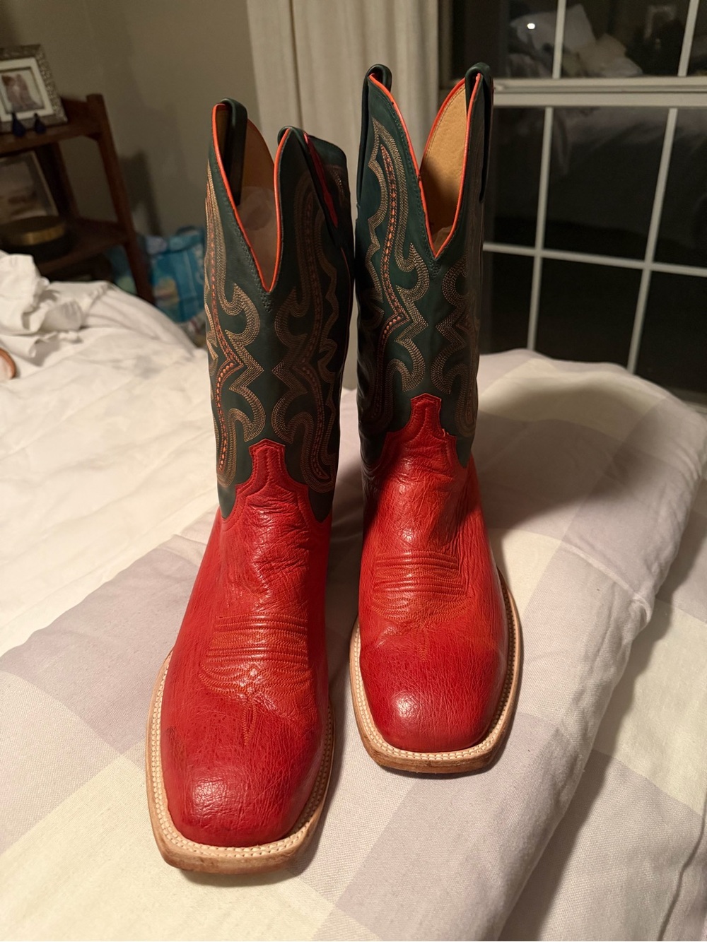 Lucchese Cecil Exotic in Pimiento with Dark Green Embroidered Shaft